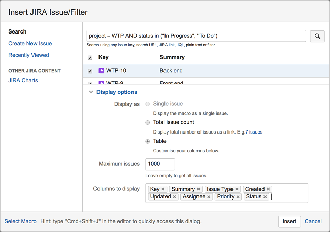 Jira Issues Macro