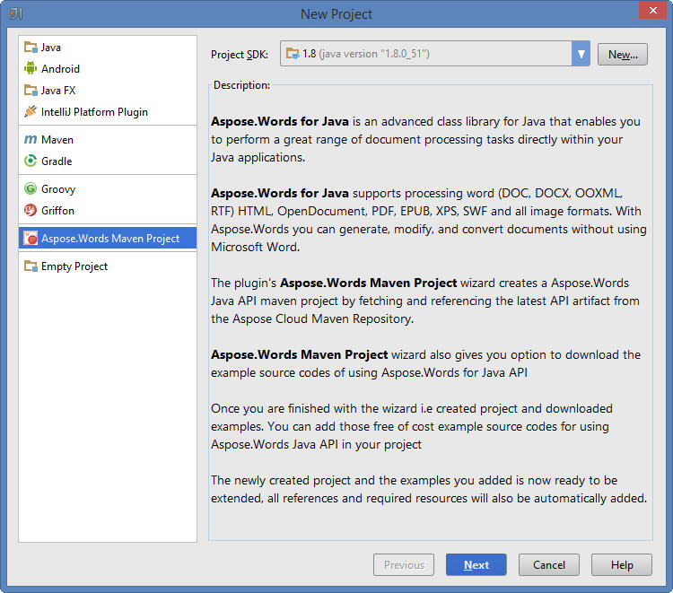 Aspose.Words Java for IntelliJ IDEA（Maven）插件