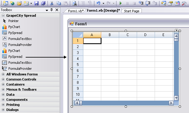 Spread for Windows Forms如何在项目中添加一个控件