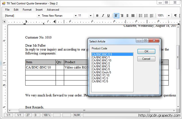 TX Text Control,文字处理器,文字处理,文字控件,报价单